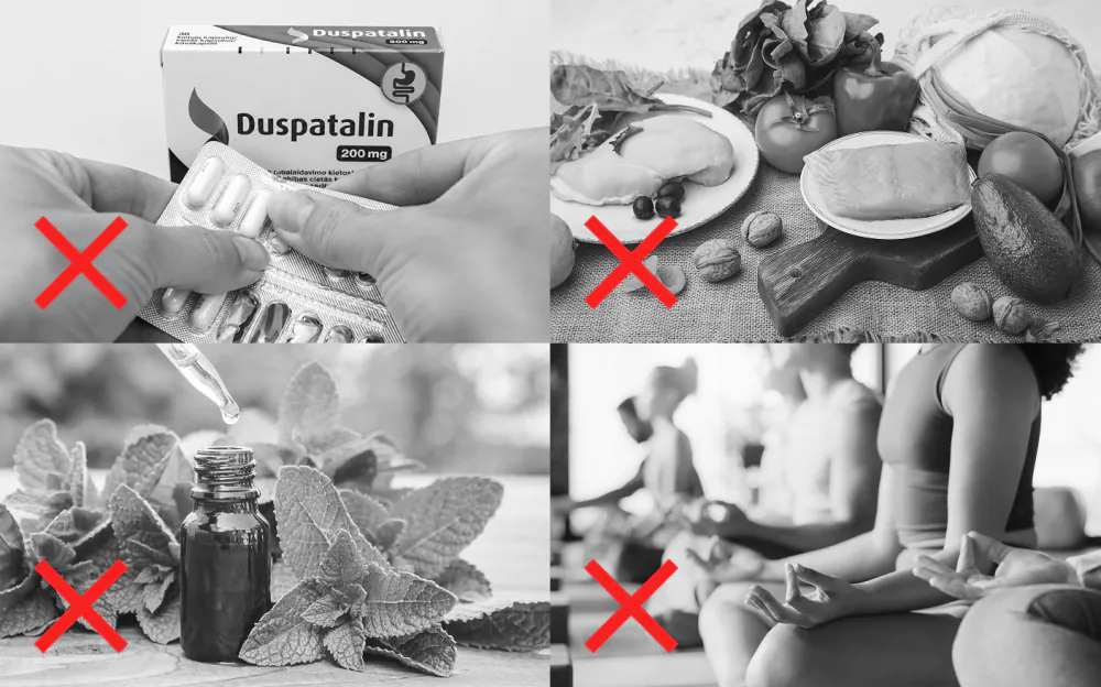 Herkömmliche Reizdarm-Mittel mit roten Kreuzen markiert